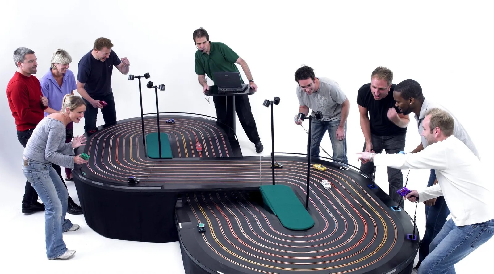 miniracing.com events the best giant scalextric hire miniracing.com giant 8 lane scalextric track being used in a competition at an event